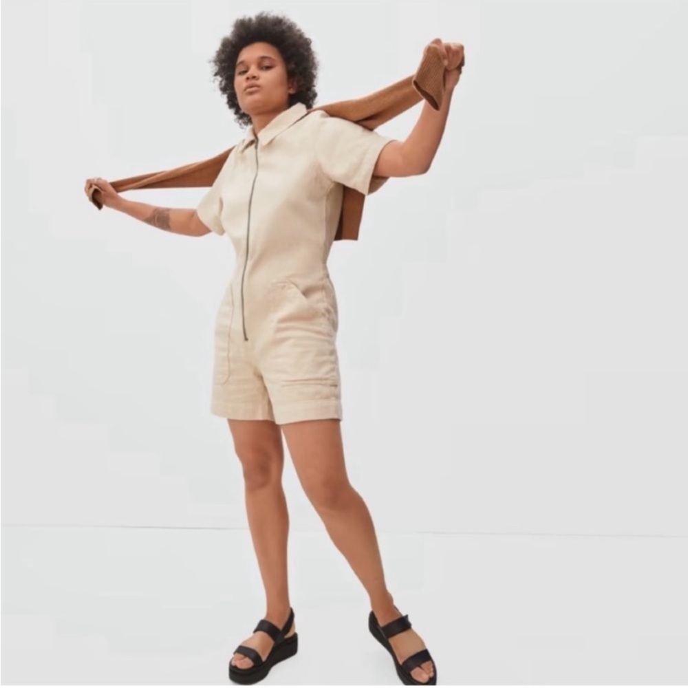 Everlane The Denim Short Coverall in Dune Size 6